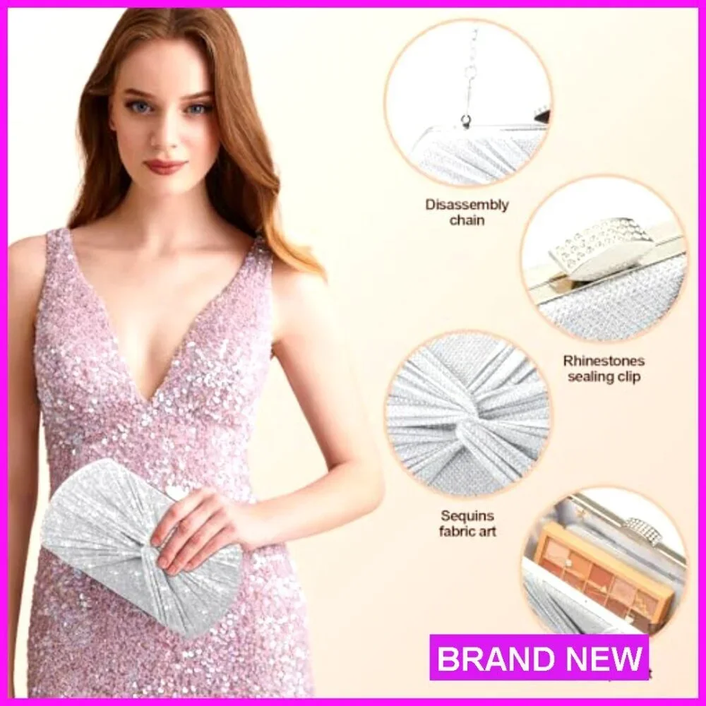 Glitter Evening Clutch with Detachable Chain Elegant Sparkly Party Handbag